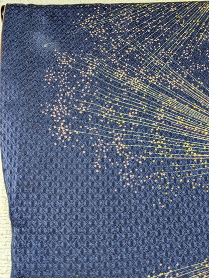 Kimono japonais pour femme en soie bleu avec motif jaune - Vintage