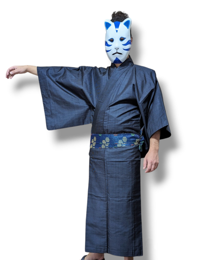 Japanese Kimono &amp; Haori Set in Blue Silk