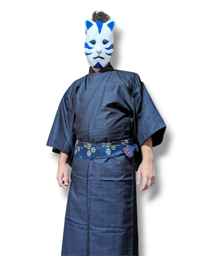 Japanese Kimono &amp; Haori Set in Blue Silk