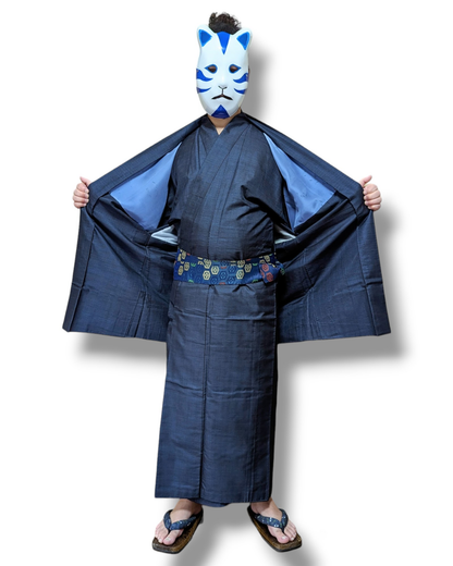 Japanese Kimono &amp; Haori Set in Blue Silk