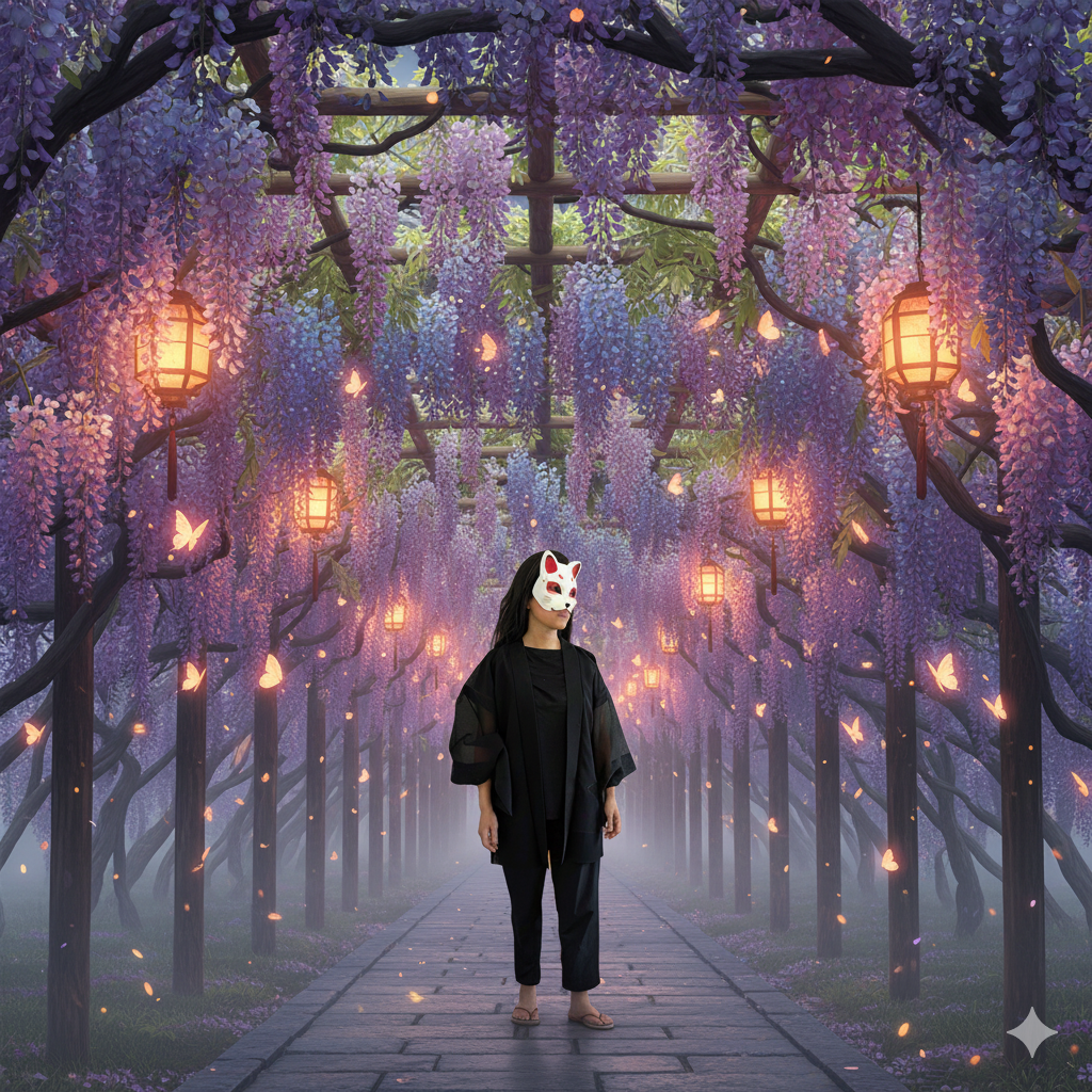 Haori pour femme en soie noir transparent avec des motif de nature - Vintage