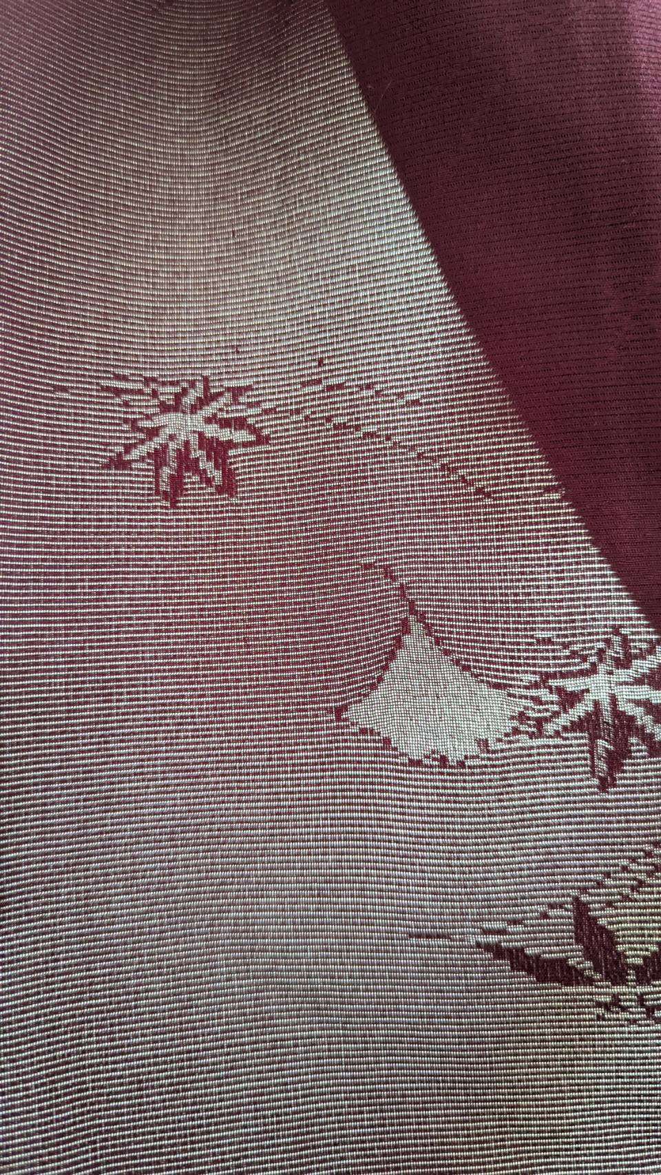Haori femme en soie rouge bourgogne transparent motifs érable japonais - Vintage
