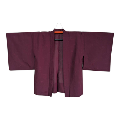 Women's haori in sheer burgundy silk with Japanese maple motifs - Vintage
