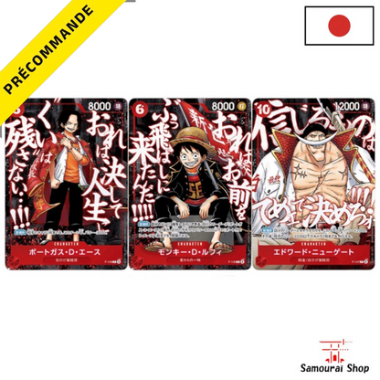 3 cartas promocionales de Luffy, Ace, Barbablanca - Top Tier Strongest Pack - SAIKYO JUMP Vol. Mayo