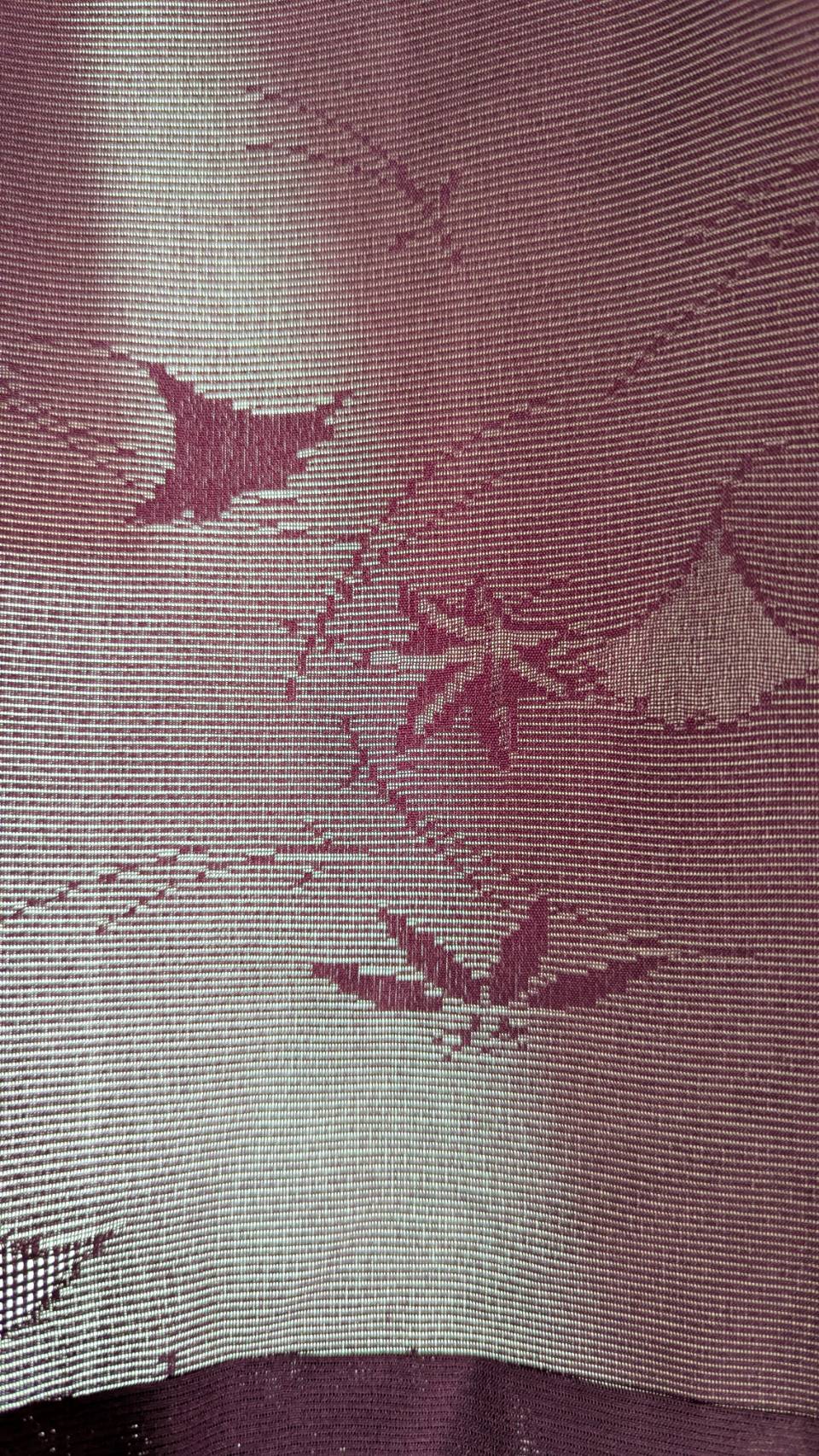 Haori femme en soie rouge bourgogne transparent motifs érable japonais - Vintage