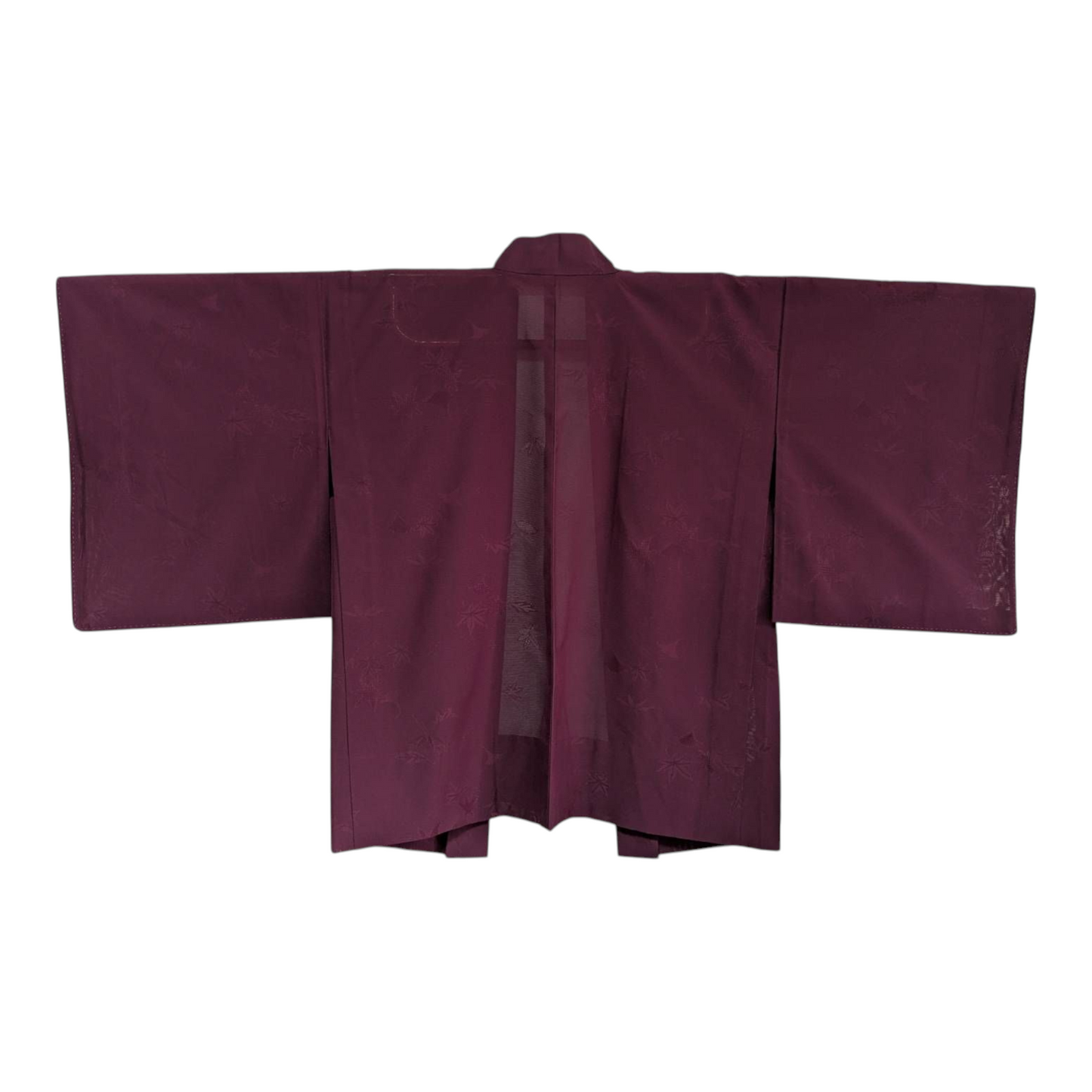 Haori femme en soie rouge bourgogne transparent motifs érable japonais - Vintage