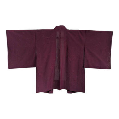 Women's haori in sheer burgundy silk with Japanese maple motifs - Vintage